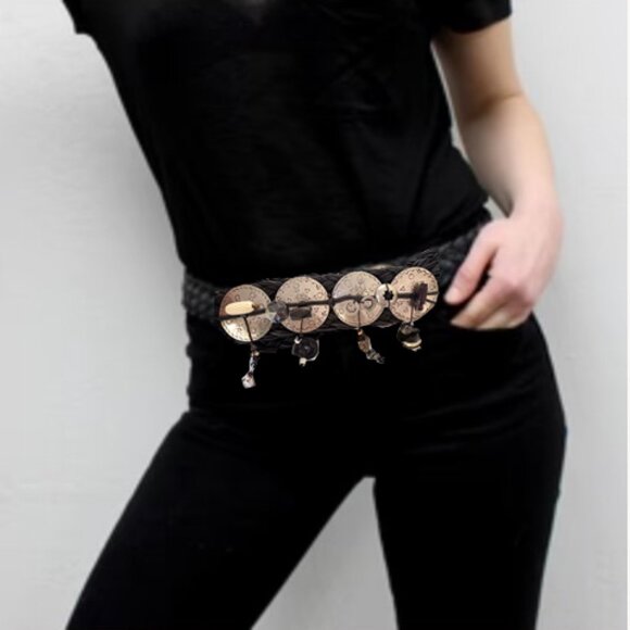 Vintage One of a Kind, Marjorie Baer Woven Boho Conch western  style Belt